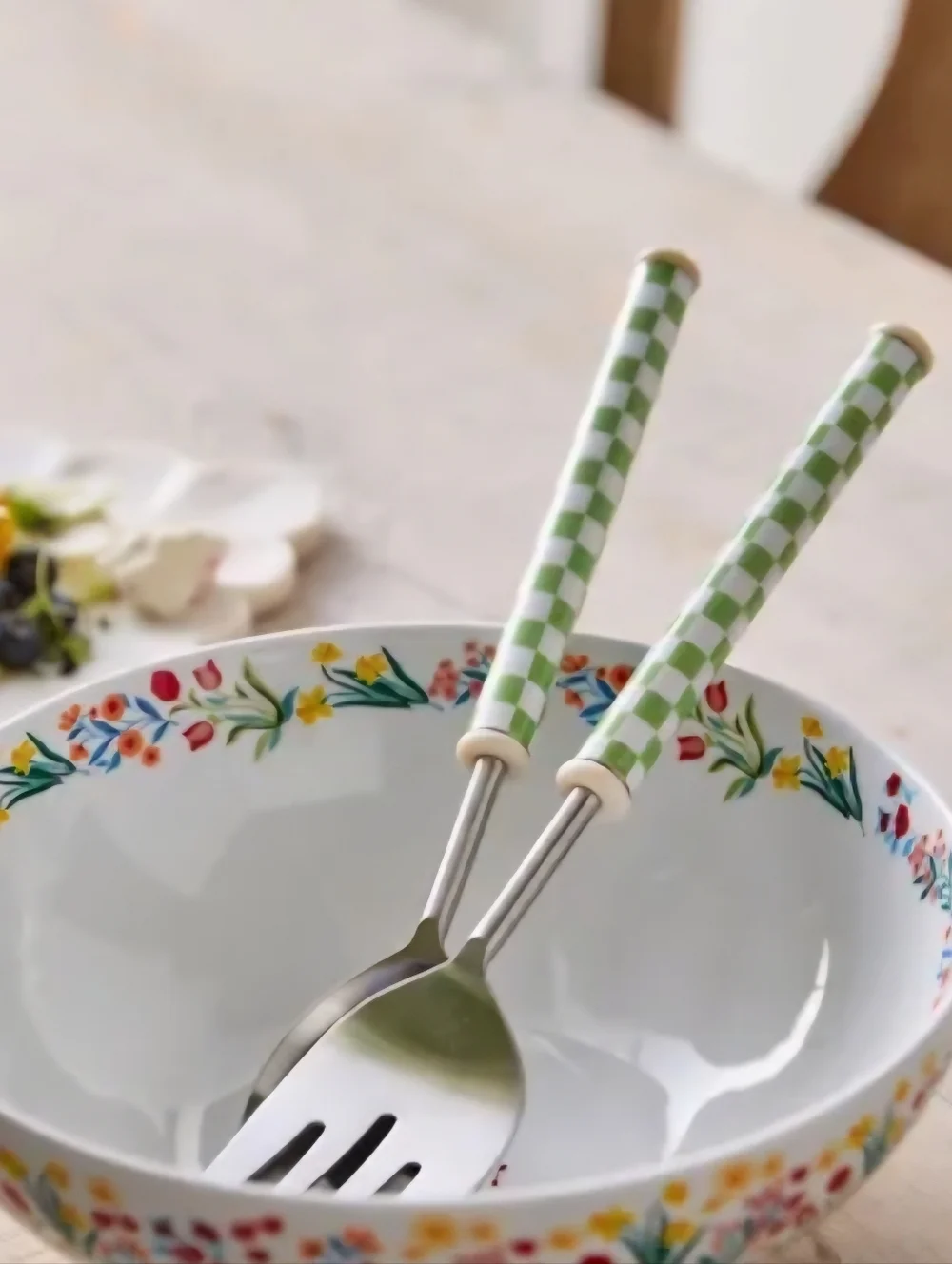 ❤️BUY 2 GET 1 FREE  Sur La Table Enameled Green Checker Servers, Set of 2